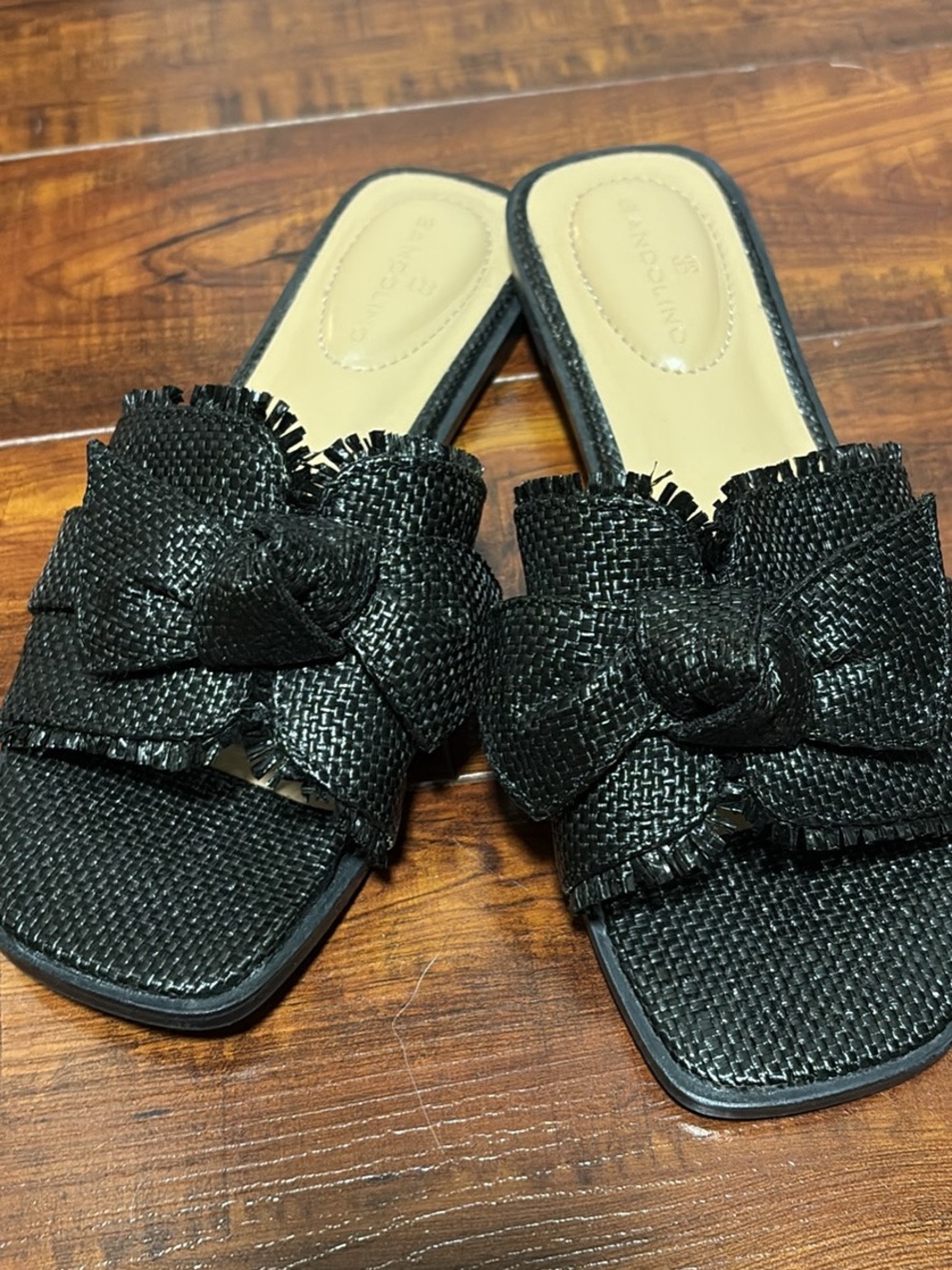 Woven Bow Slide Sandals - Black